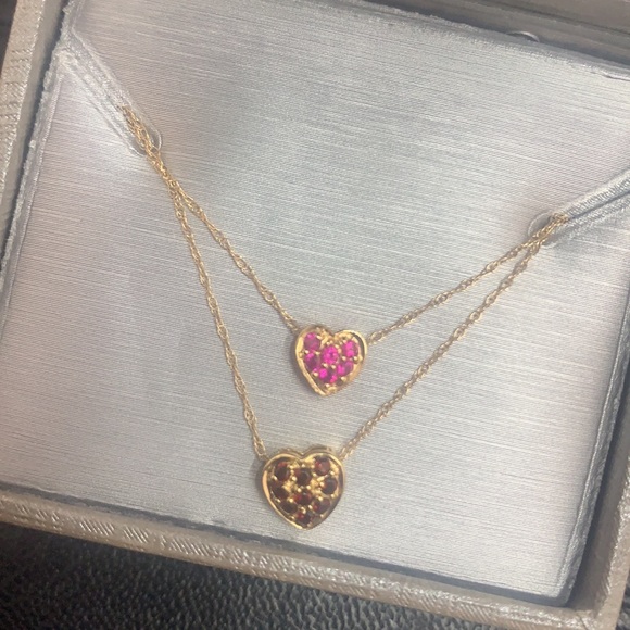 Double heart 14k yellow gold necklace - Picture 6 of 7